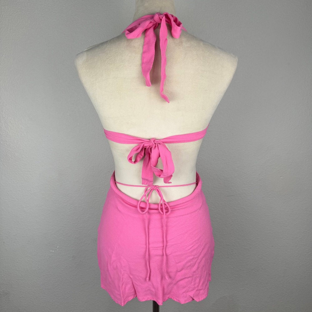 Babyboo Kamilla Mini Dress Pink Halter Cutout 3 Ties Sz XS Vibrant Summer Party - Picture 4 of 9